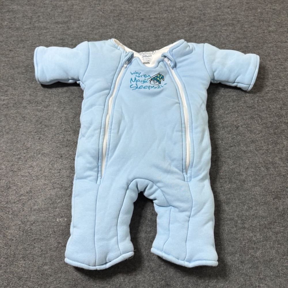 Baby Merlin's Magic Sleepsuit Light Blue Cotton Swaddle Transition Small 3-6 Mo